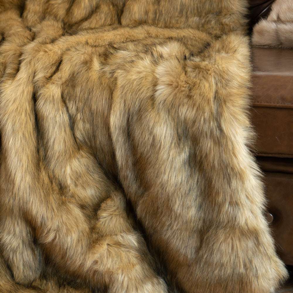 Ochre Faux Fur Throw Blanket