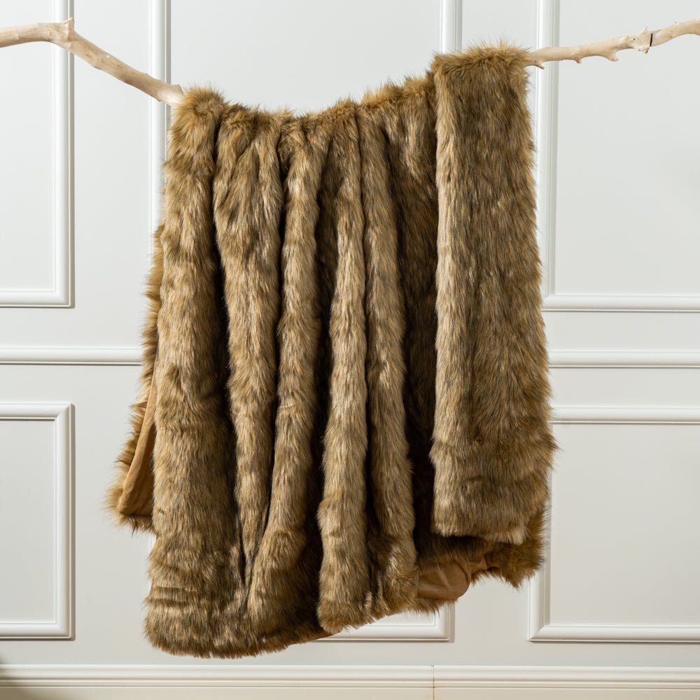 Ochre Faux Fur Throw Blanket