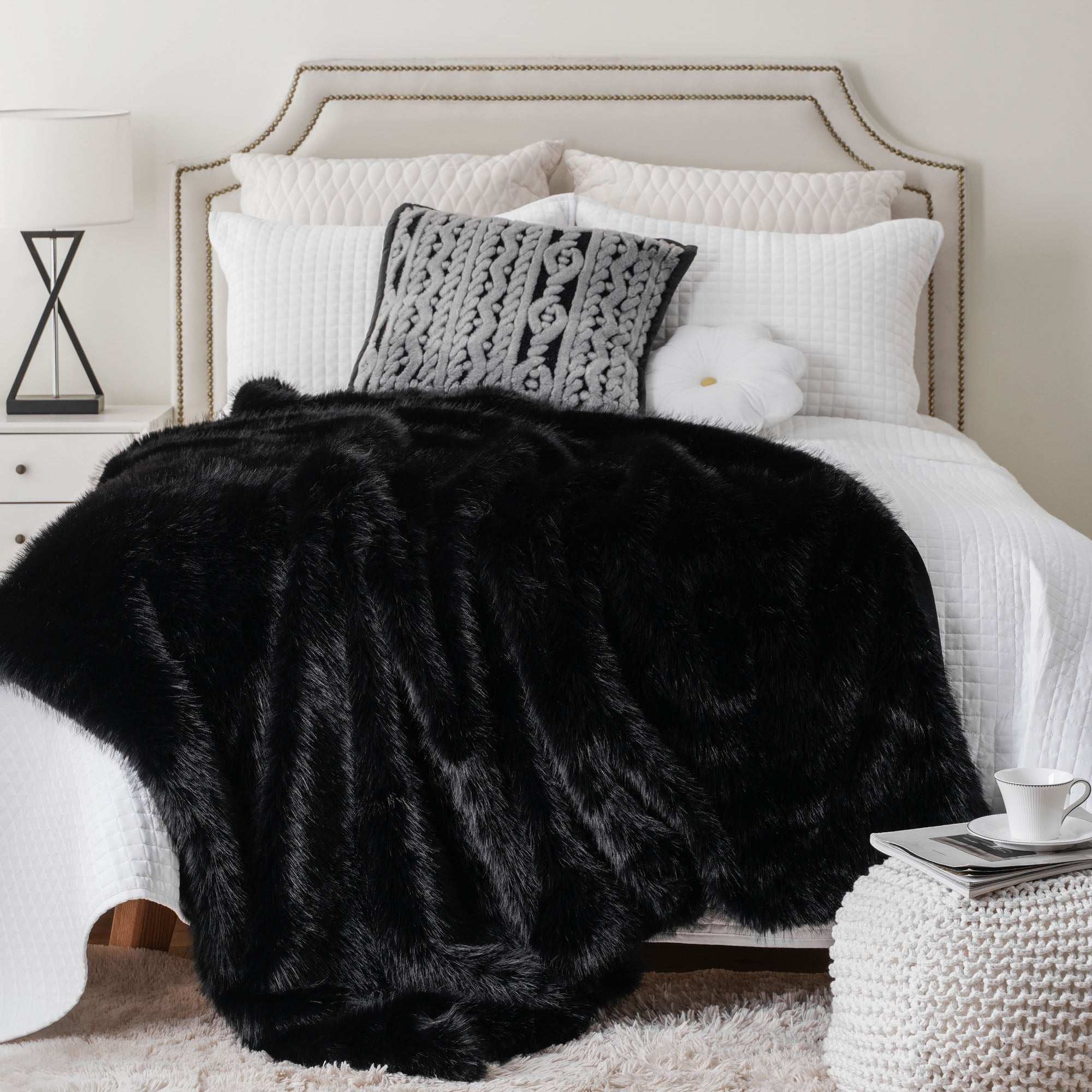 Black Faux-Fur Throw Blanket