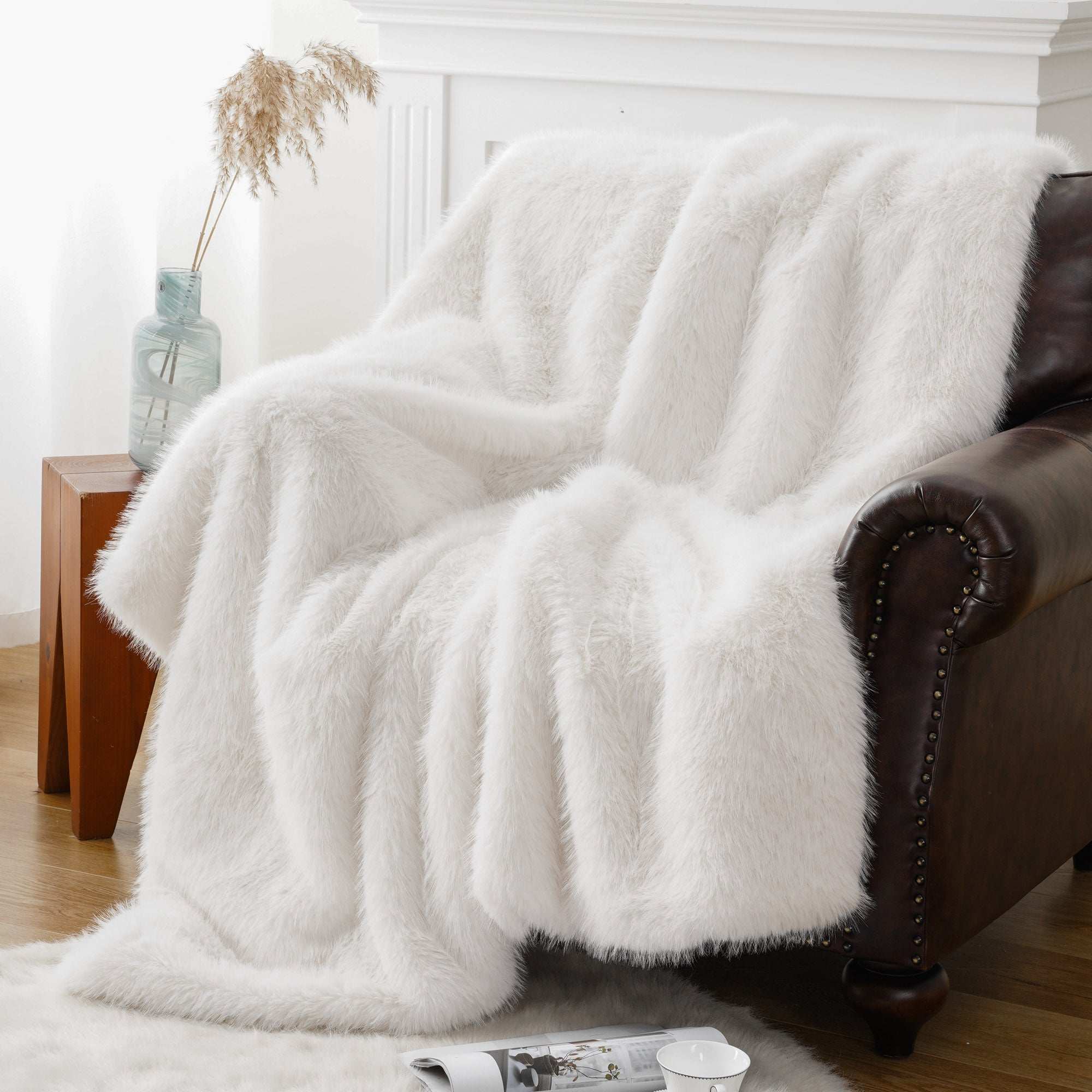White Faux-Fur Throw Blanket