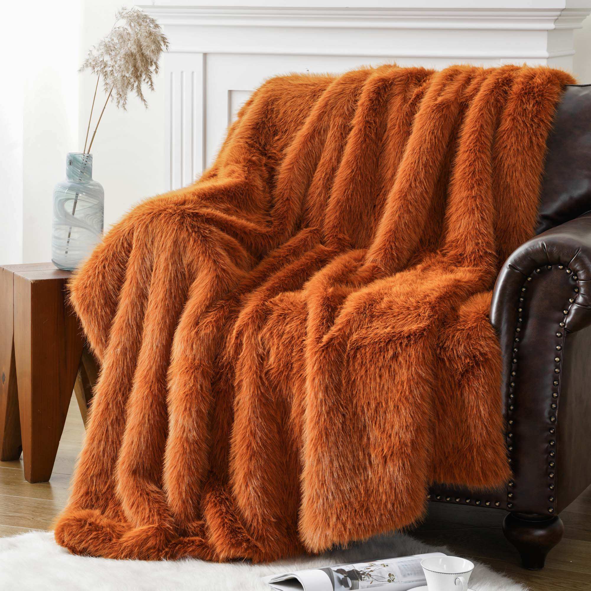 Orange Faux-Fur Throw Blanket