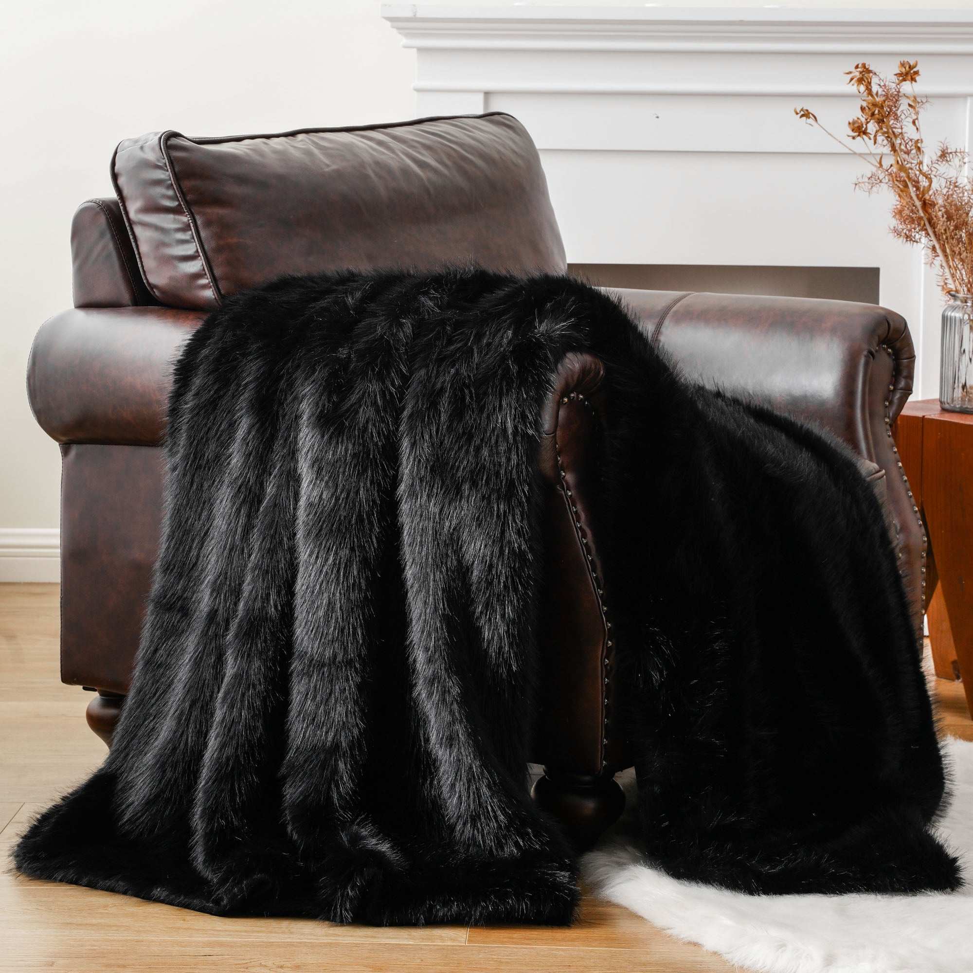 Black Faux-Fur Throw Blanket