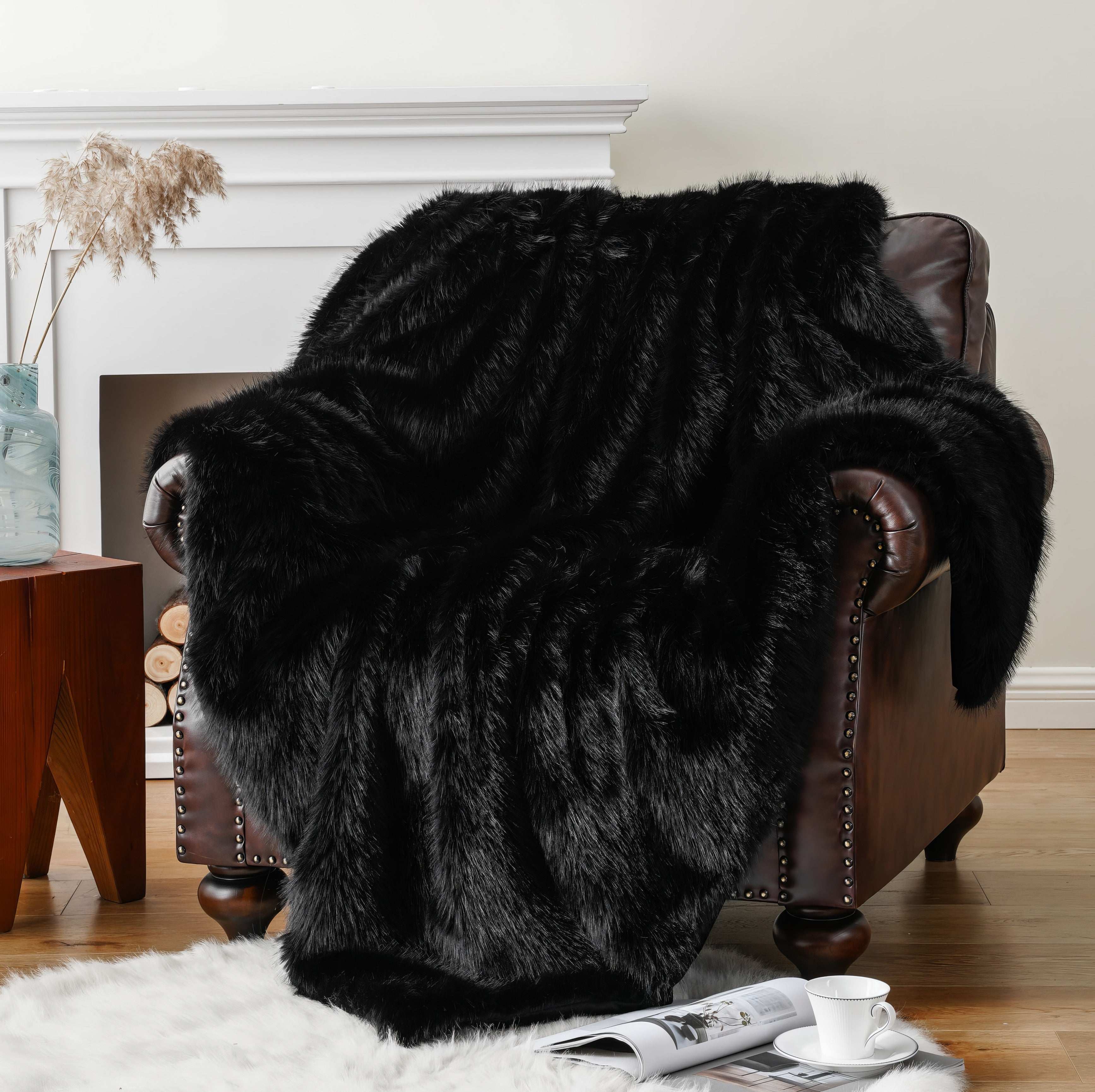 Black Faux-Fur Throw Blanket
