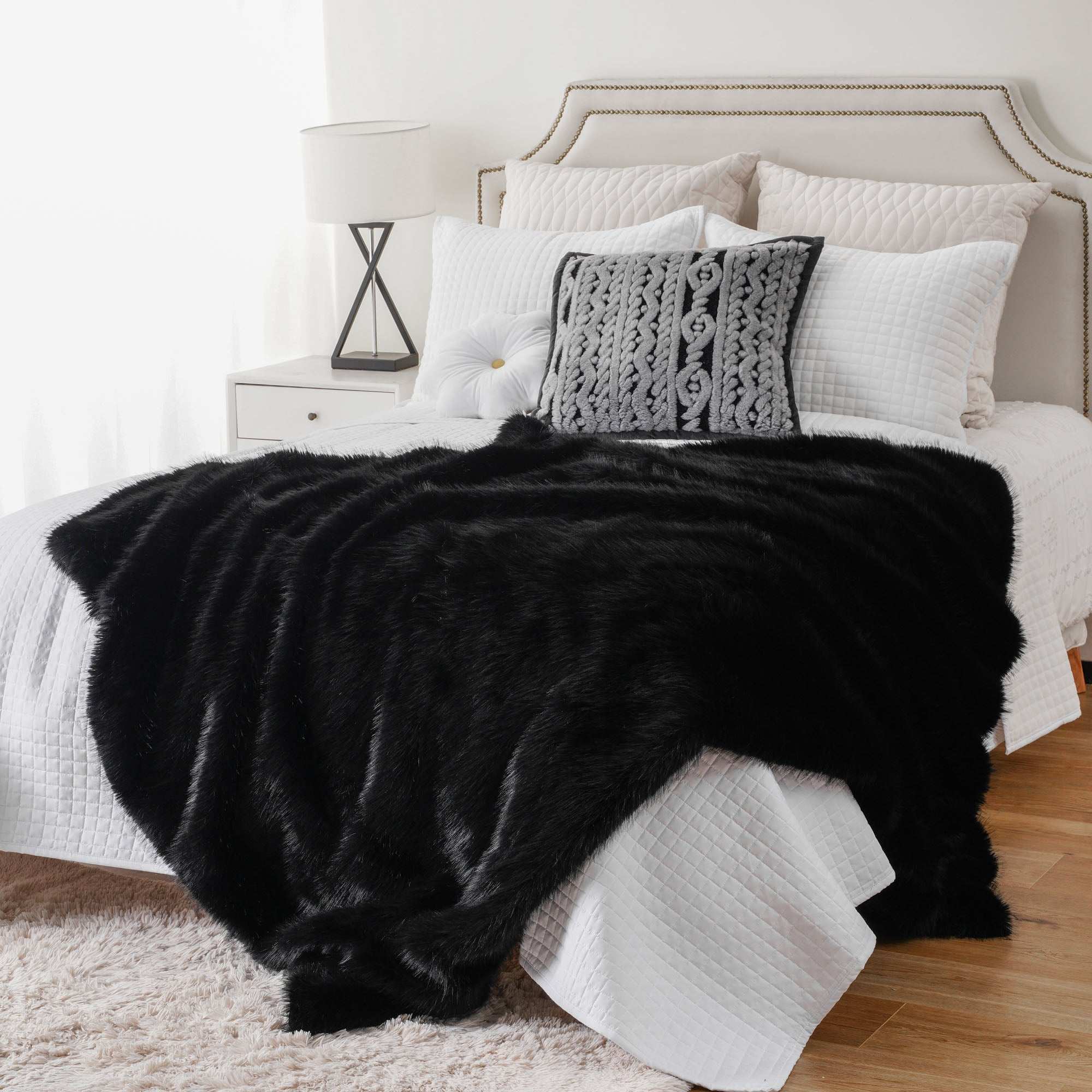 Black Faux-Fur Throw Blanket