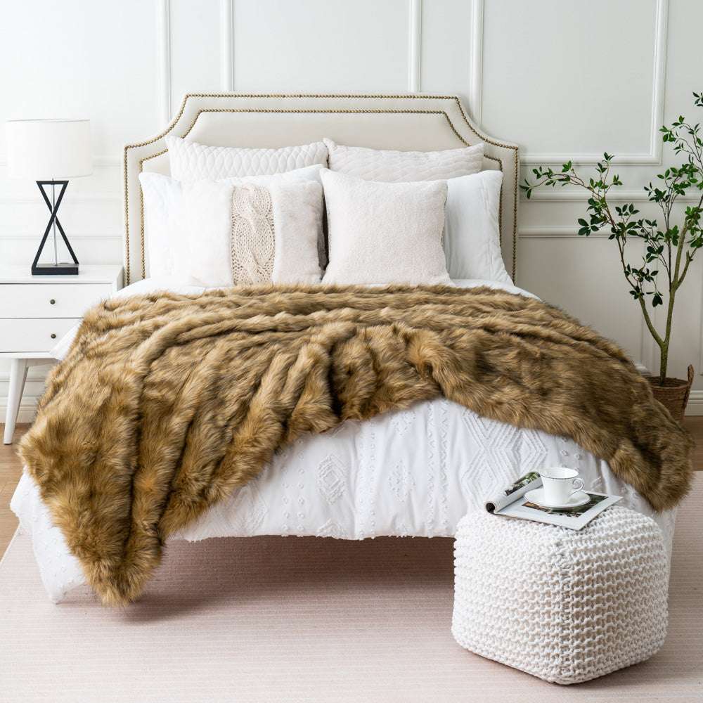 Ochre Faux Fur Throw Blanket