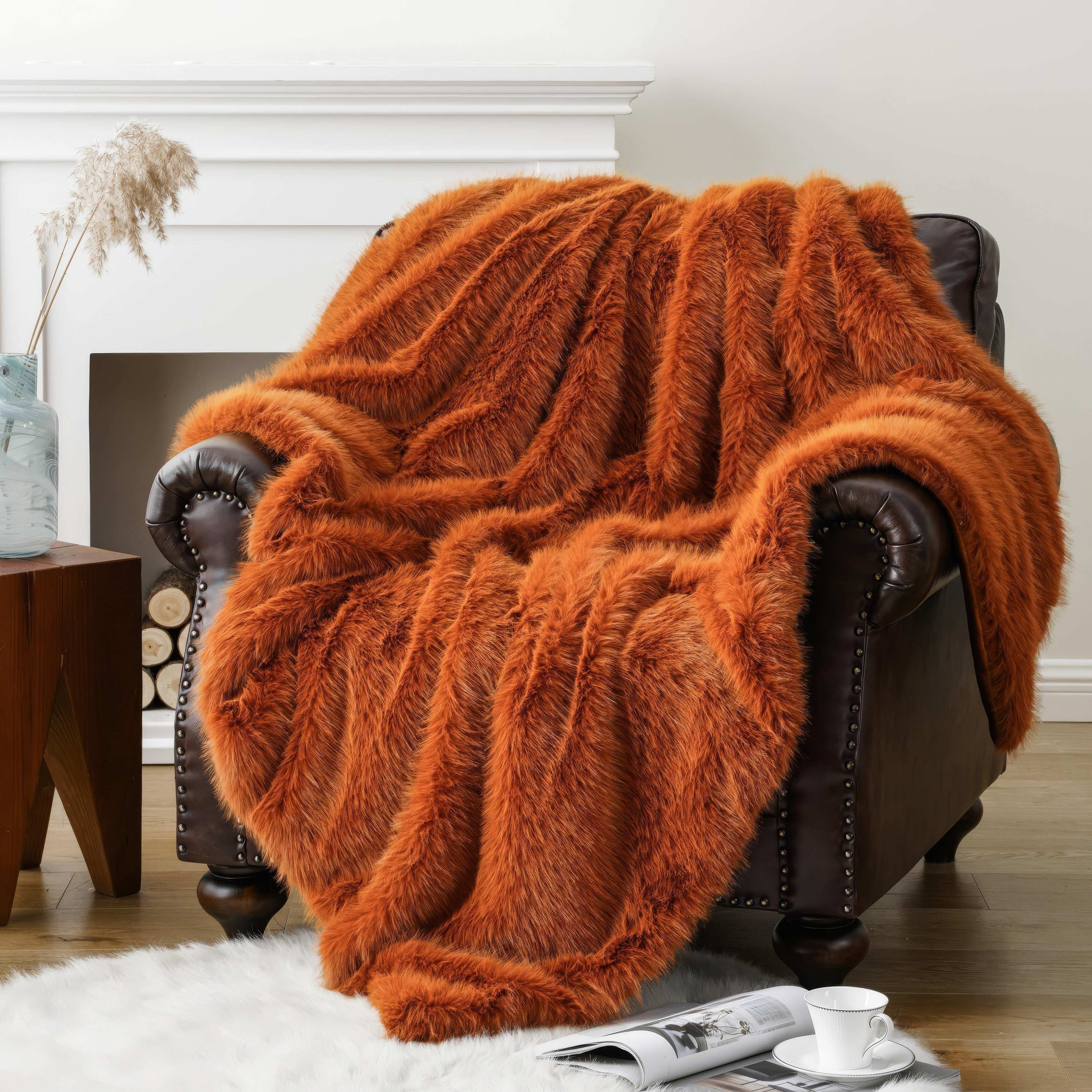 Orange Faux-Fur Throw Blanket