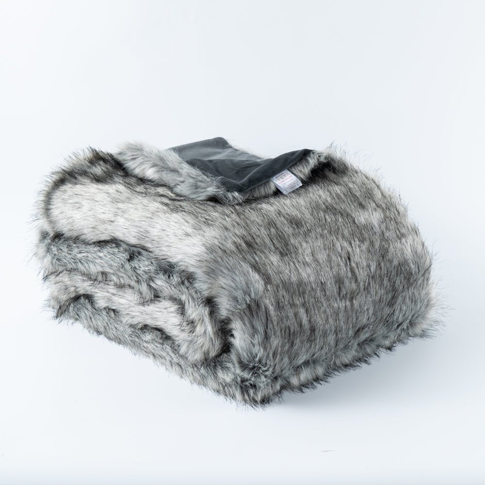 Grey Faux Fur Throw Blanket