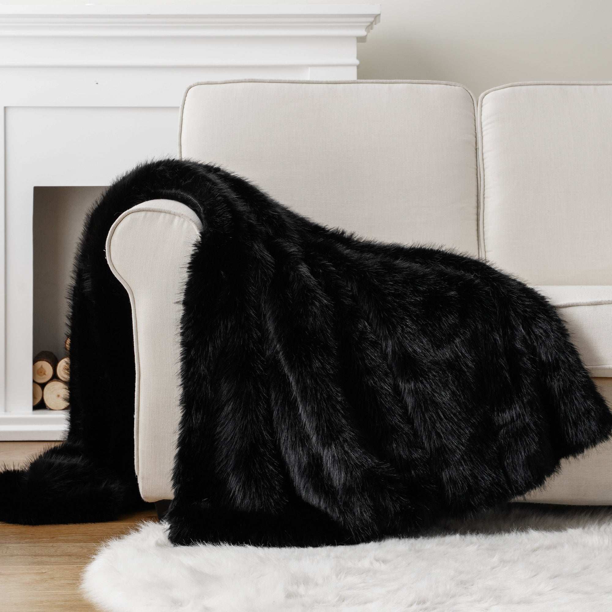 Black Faux-Fur Throw Blanket