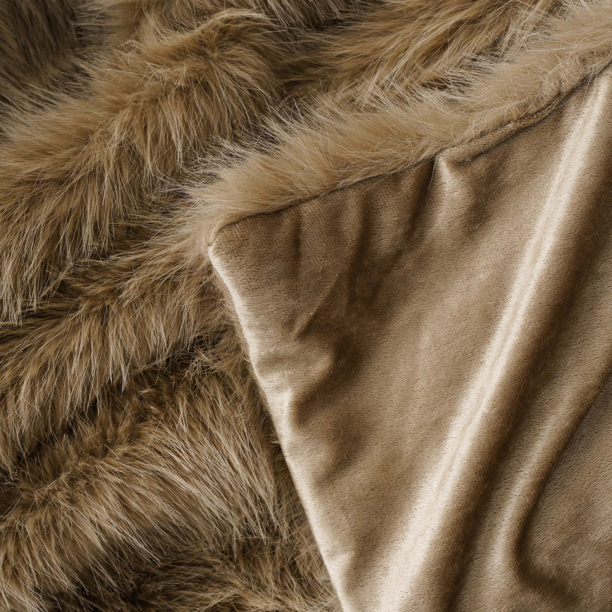 Khaki Faux-Fur Throw Blanket
