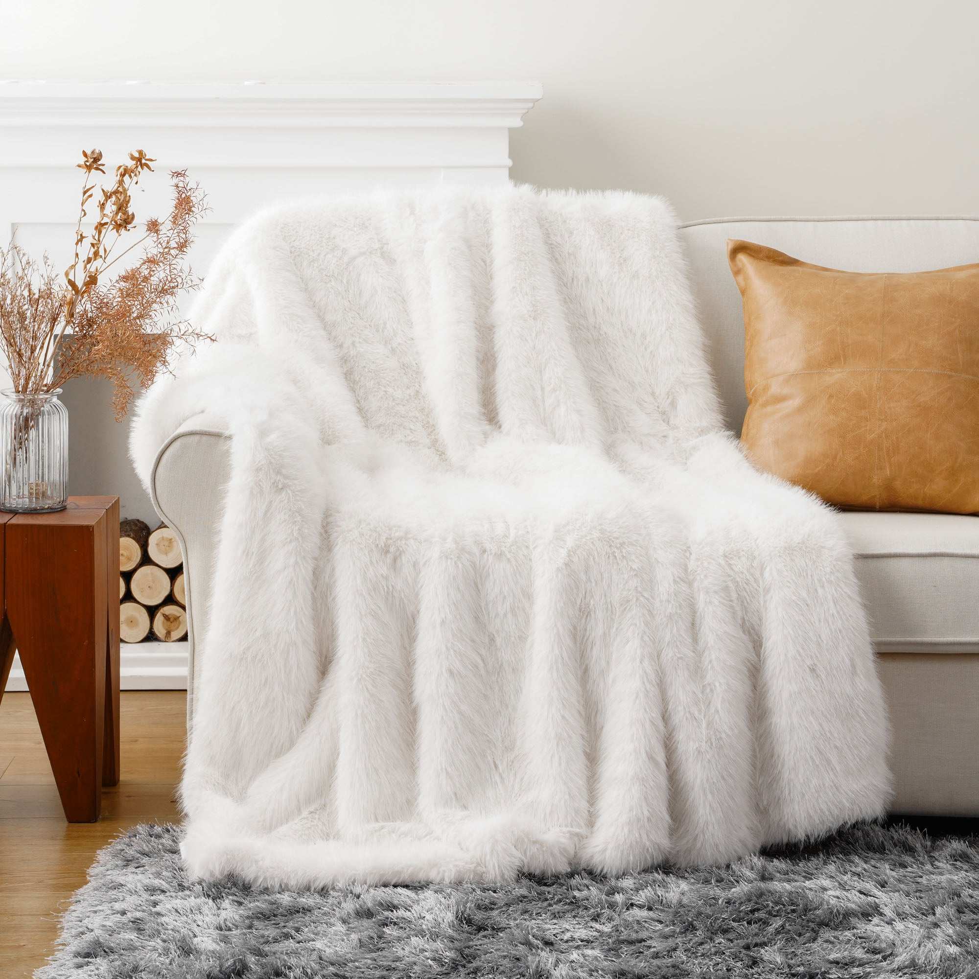 White Faux-Fur Throw Blanket
