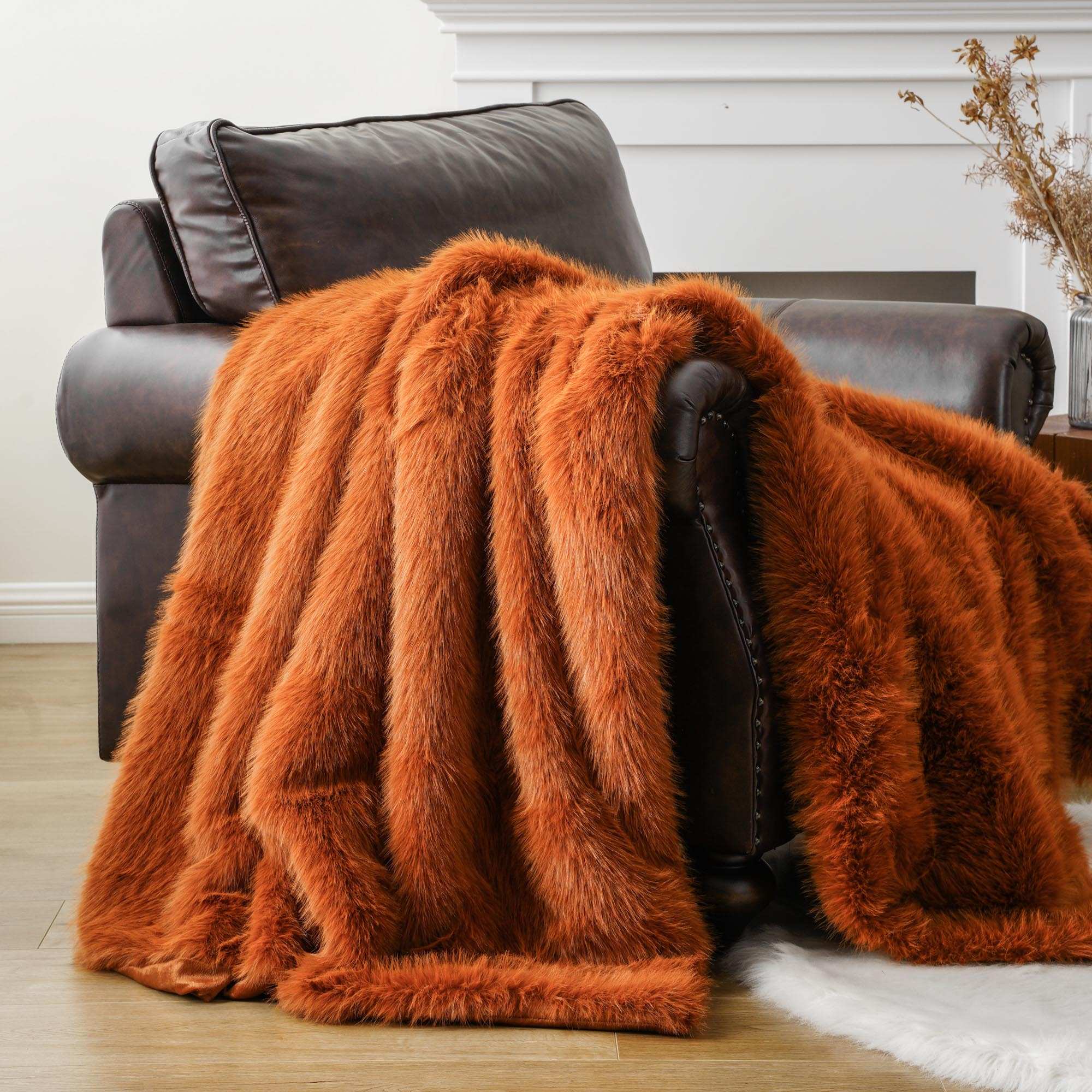 Orange Faux-Fur Throw Blanket