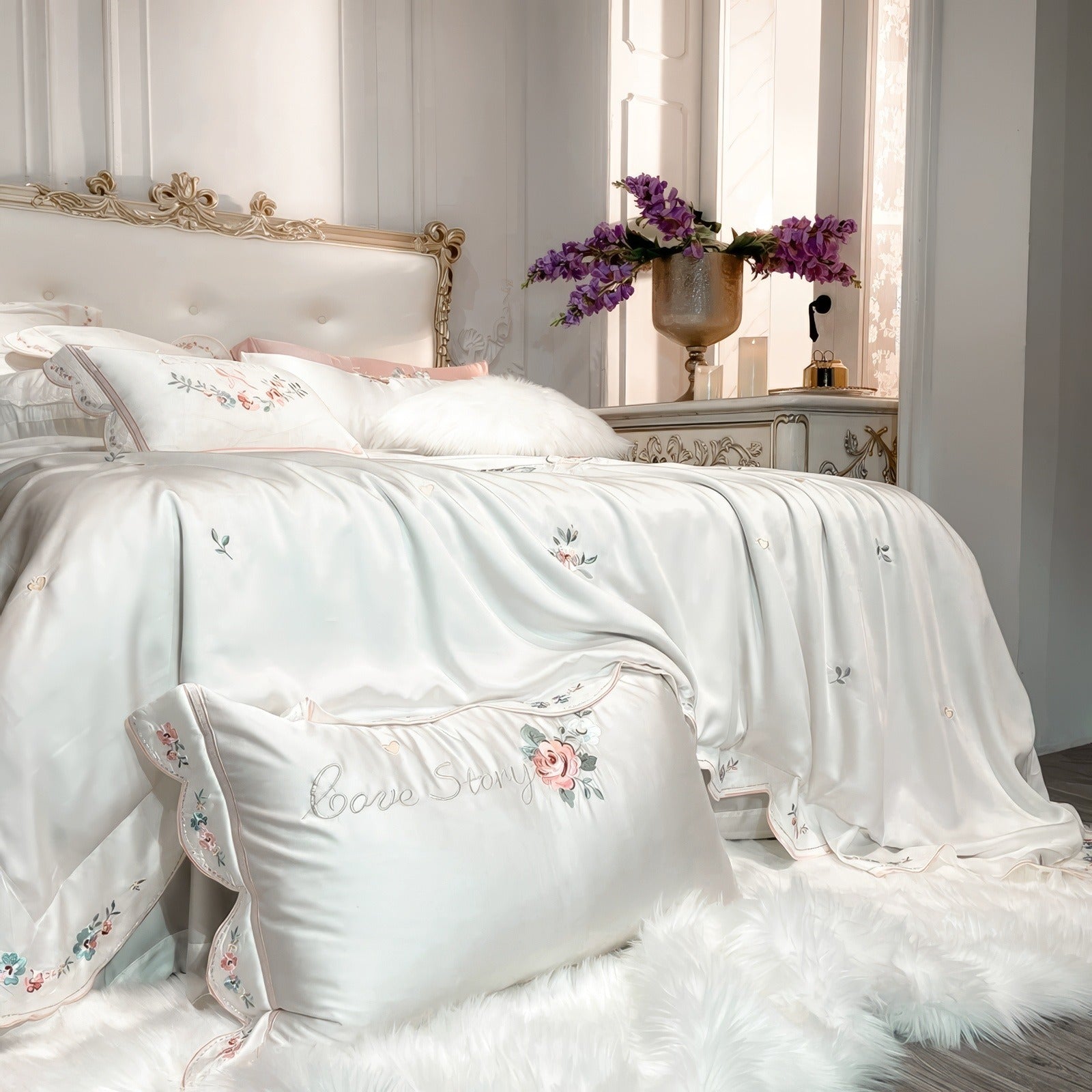 White Love Story Bedding Set