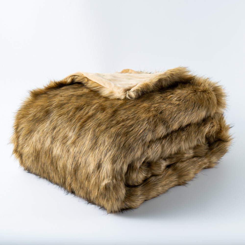 Ochre Faux Fur Throw Blanket
