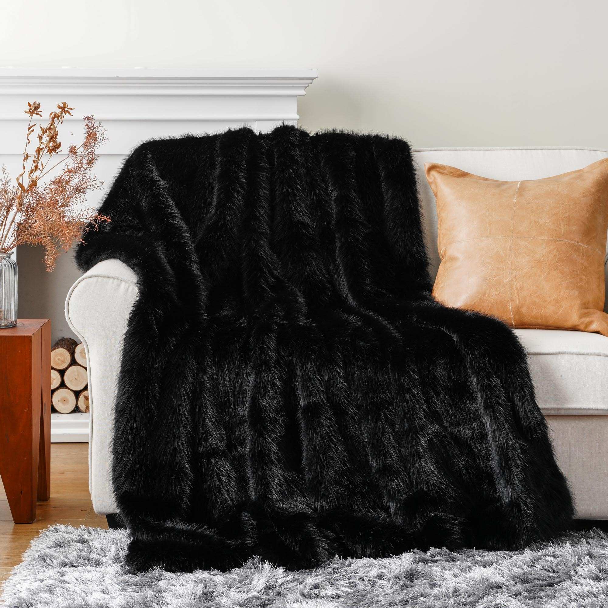 Black Faux-Fur Throw Blanket
