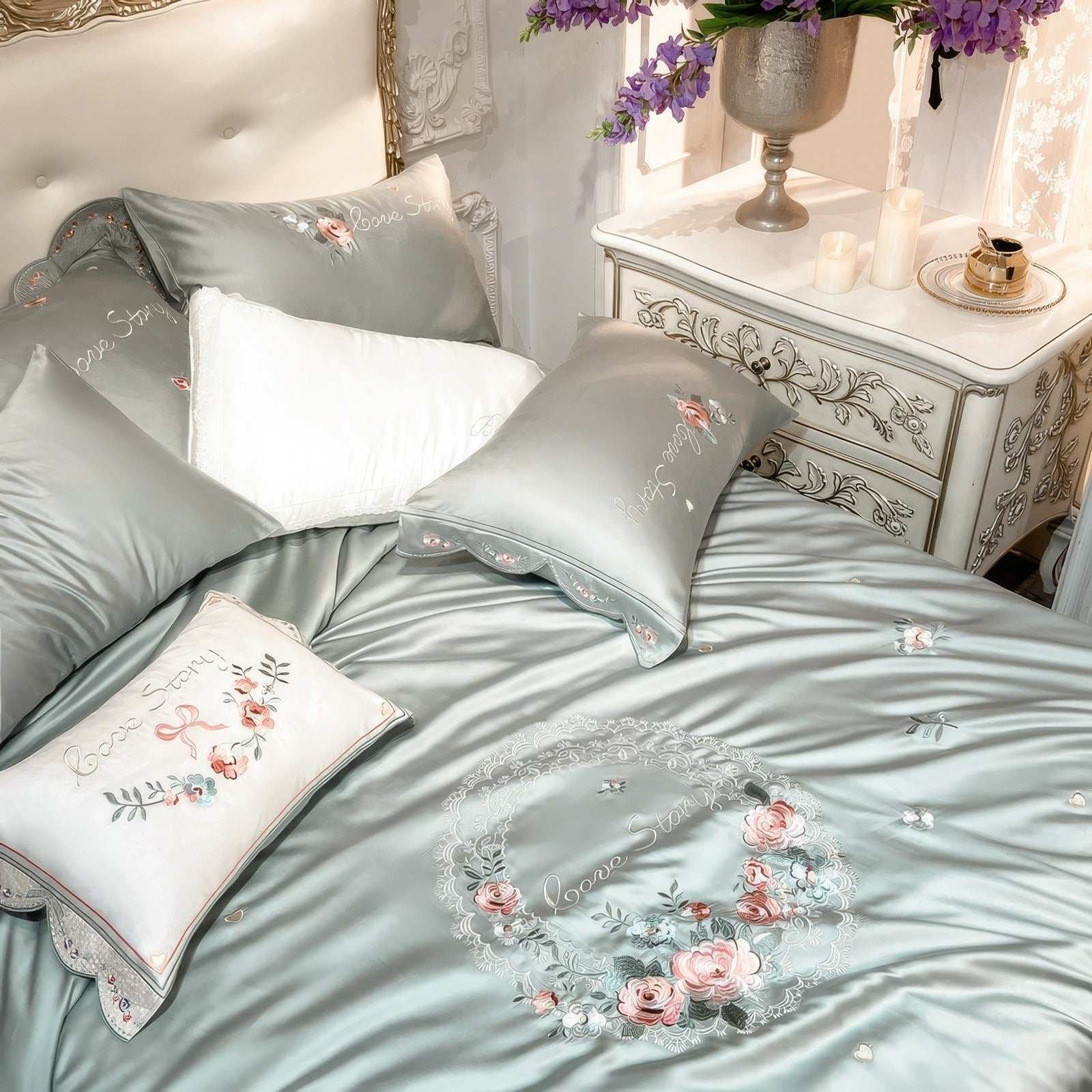 Sage Green Love Story Bedding Set