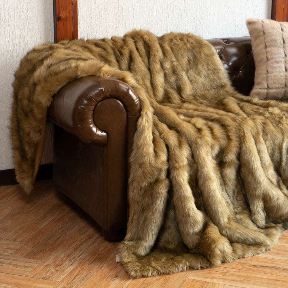 Ochre Faux Fur Throw Blanket