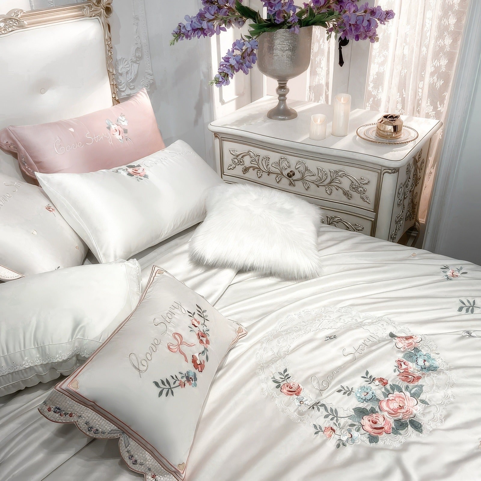 White Love Story Bedding Set