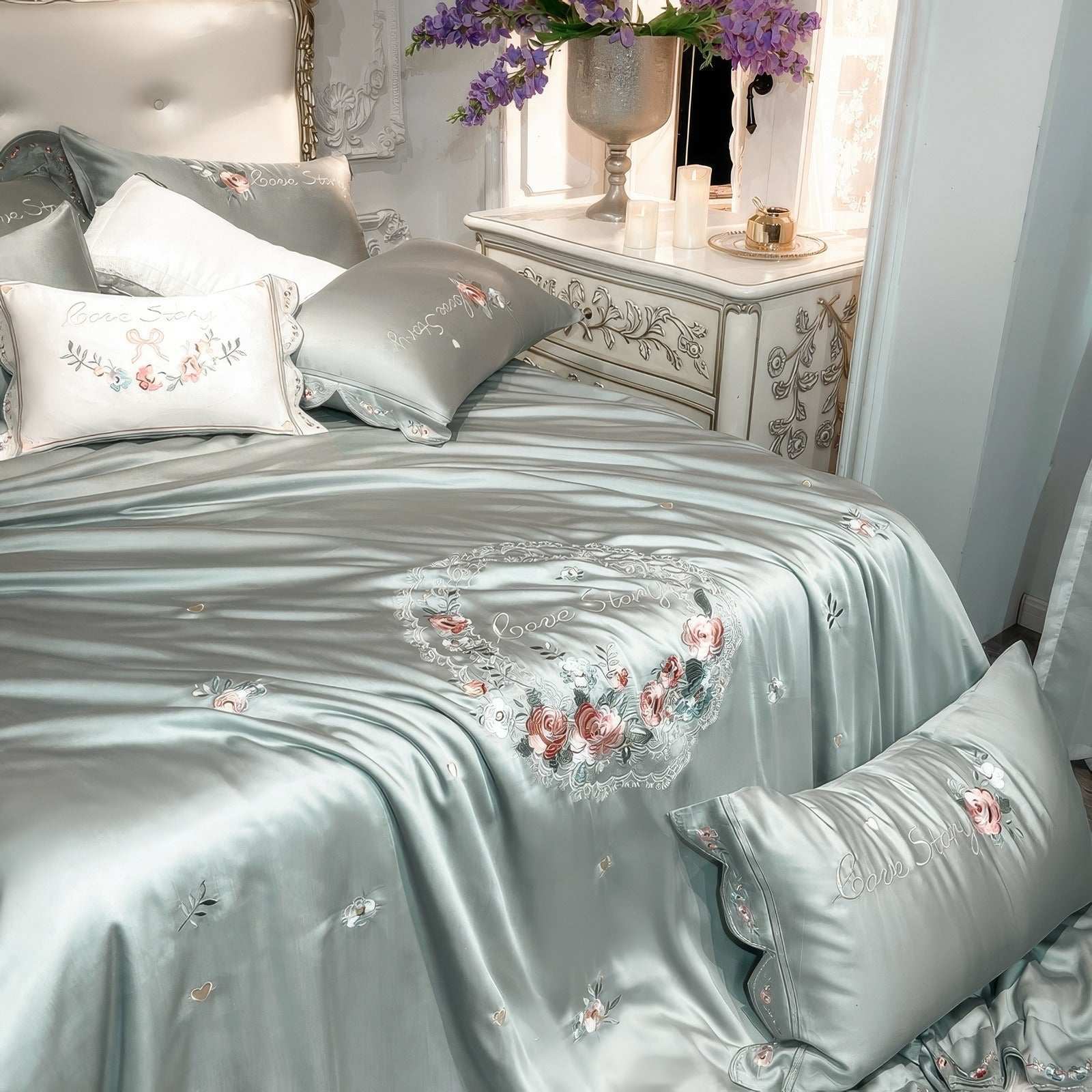 Sage Green Love Story Bedding Set