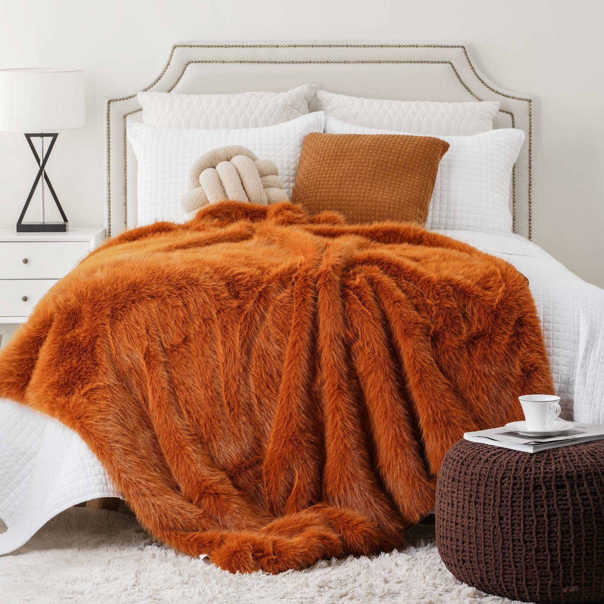 Orange Faux-Fur Throw Blanket