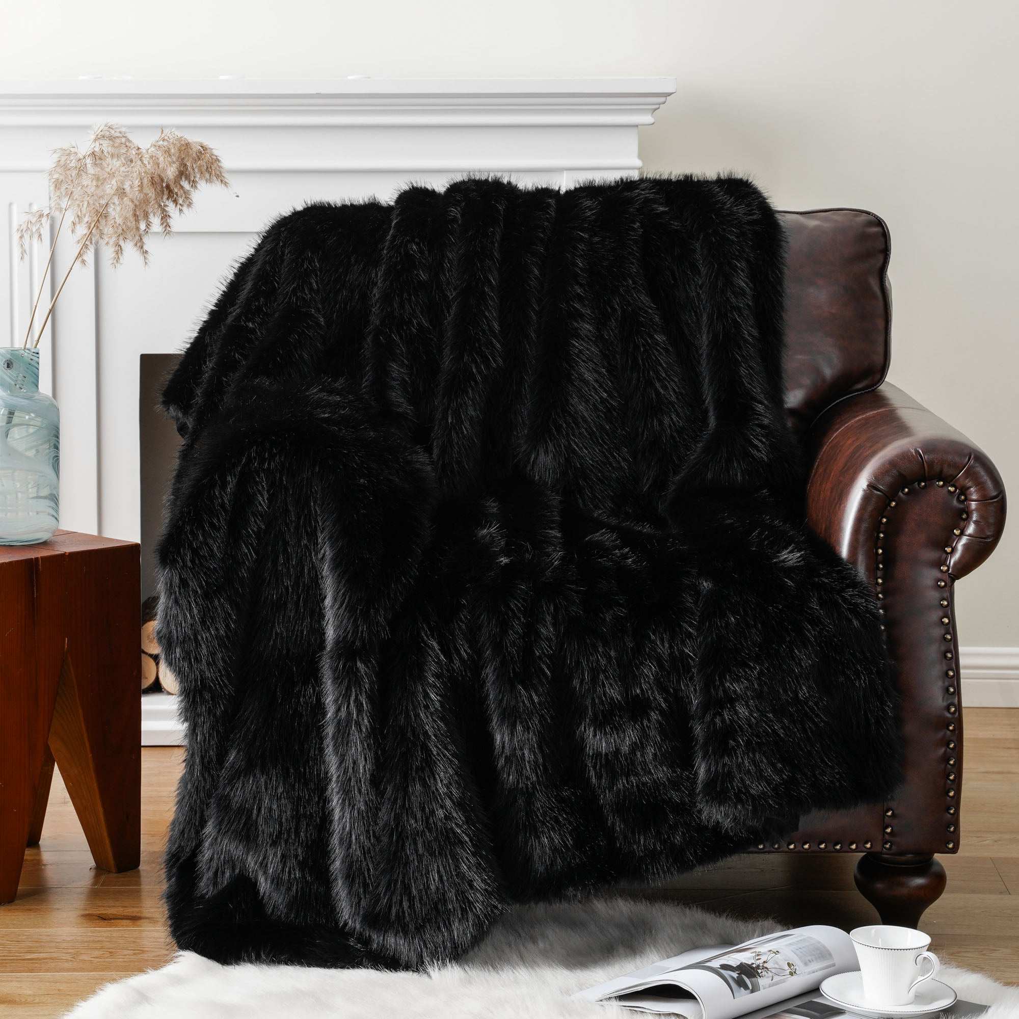 Black Faux-Fur Throw Blanket