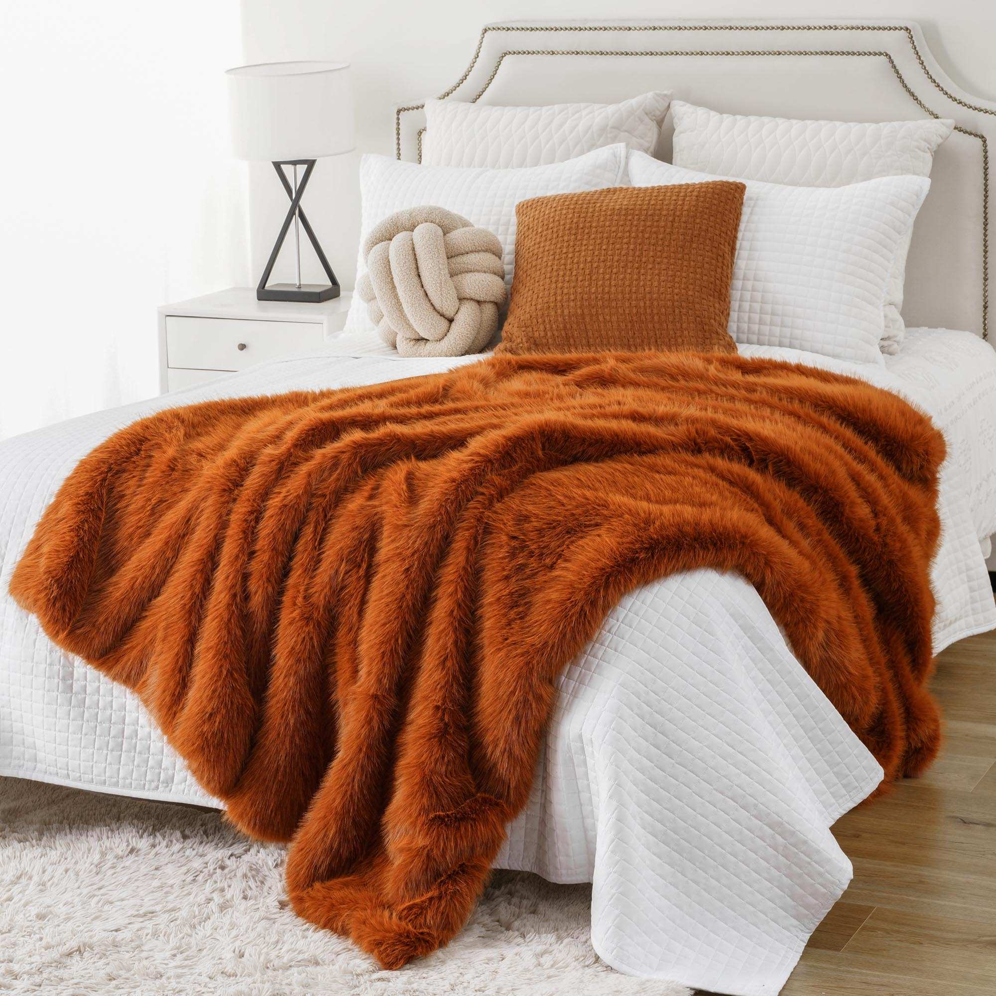 Orange Faux-Fur Throw Blanket