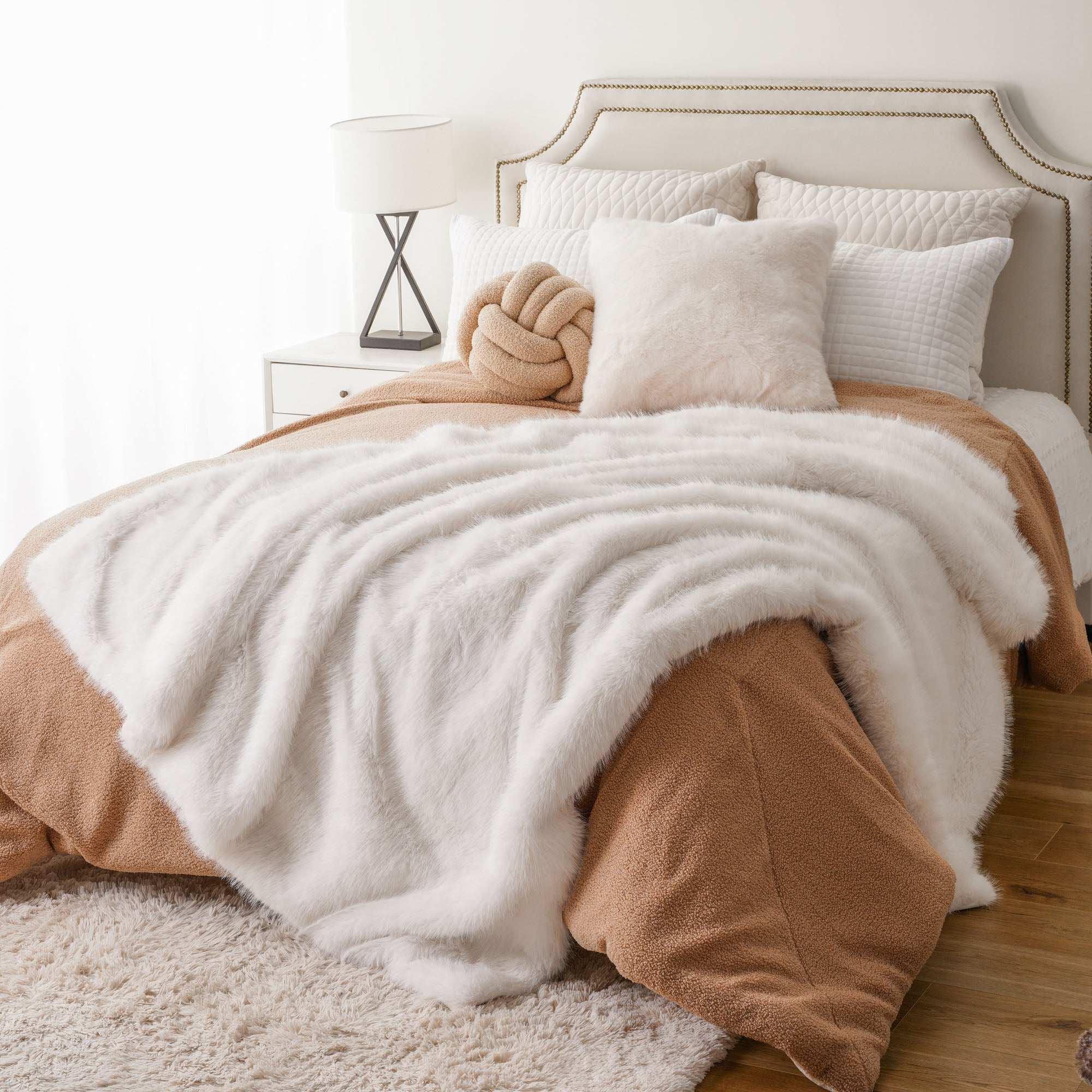 White Faux-Fur Throw Blanket