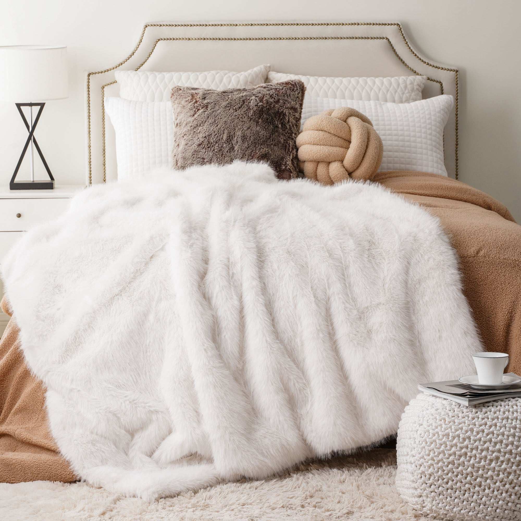 White Faux-Fur Throw Blanket