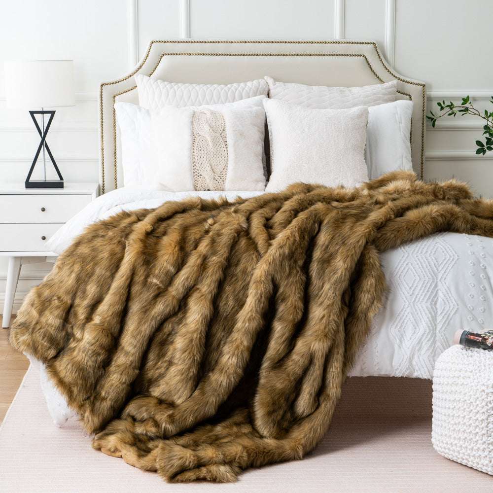 Ochre Faux Fur Throw Blanket