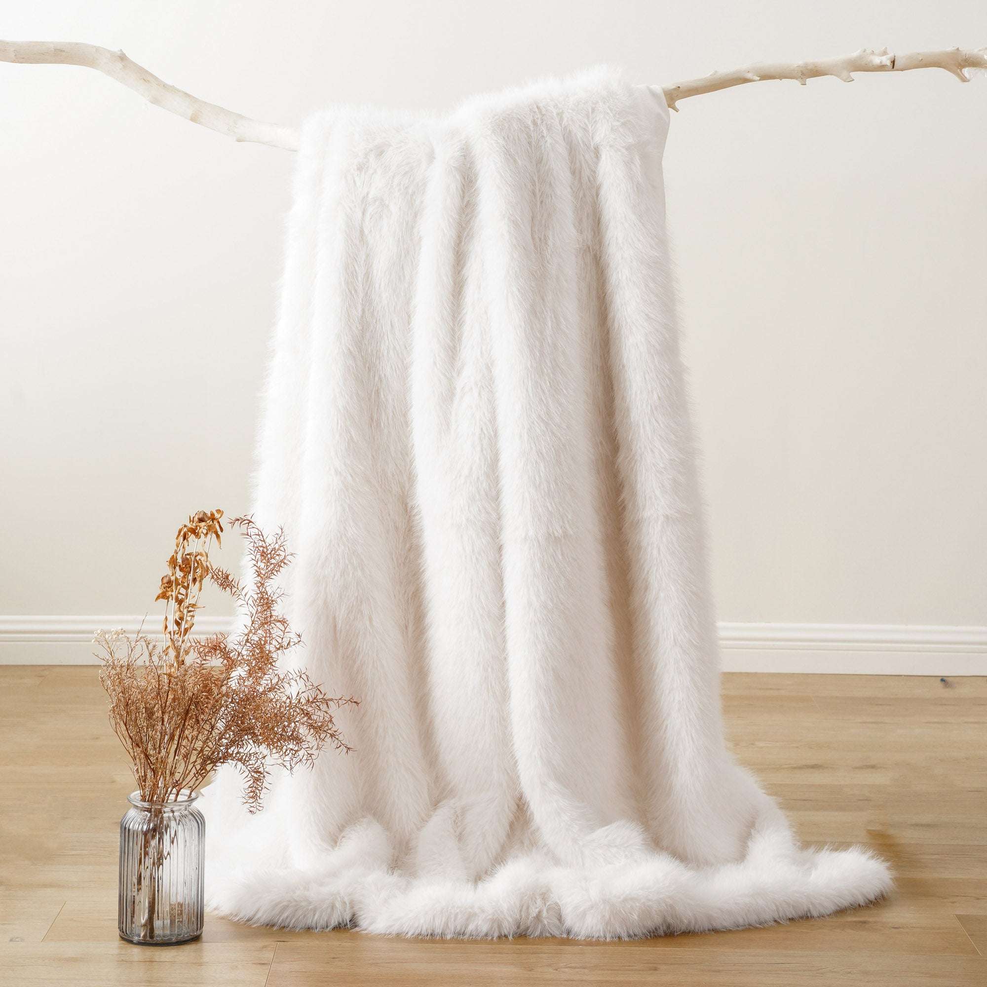 White Faux-Fur Throw Blanket