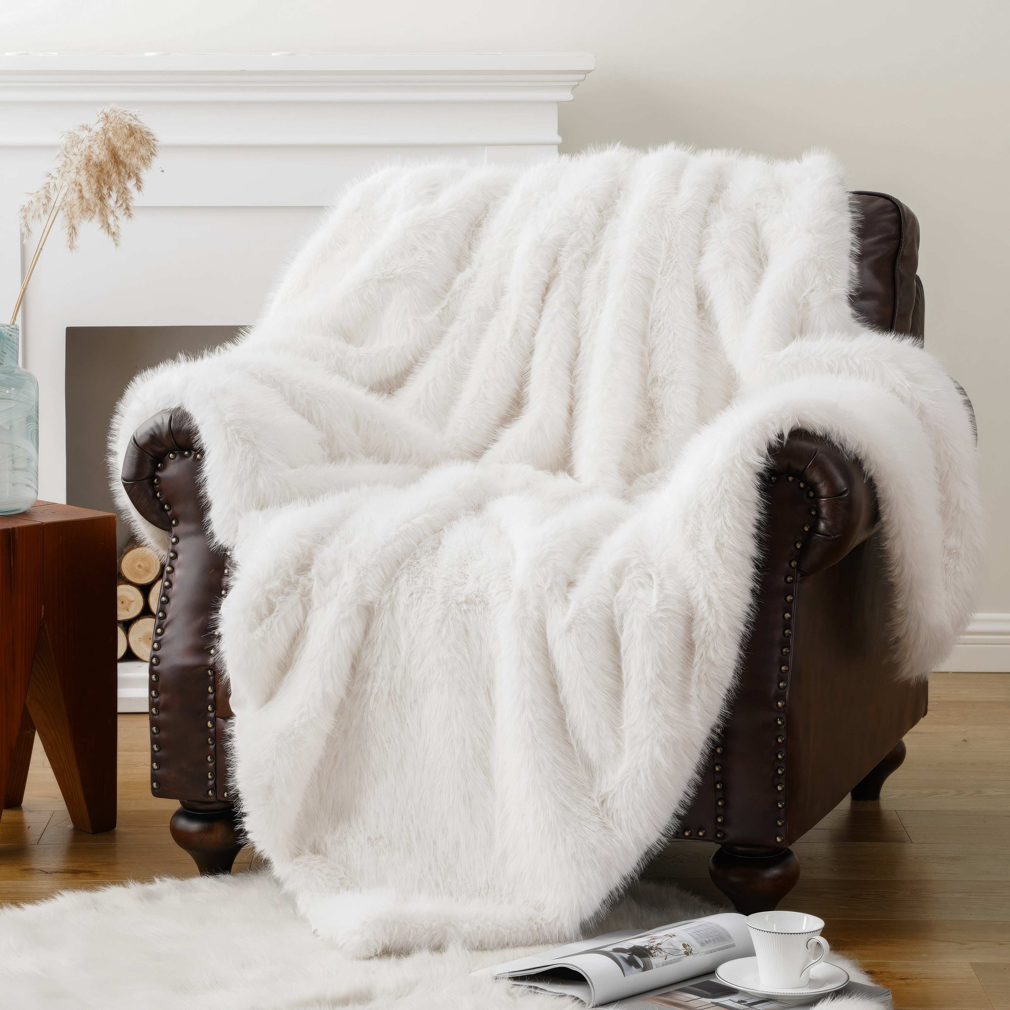 White Faux-Fur Throw Blanket
