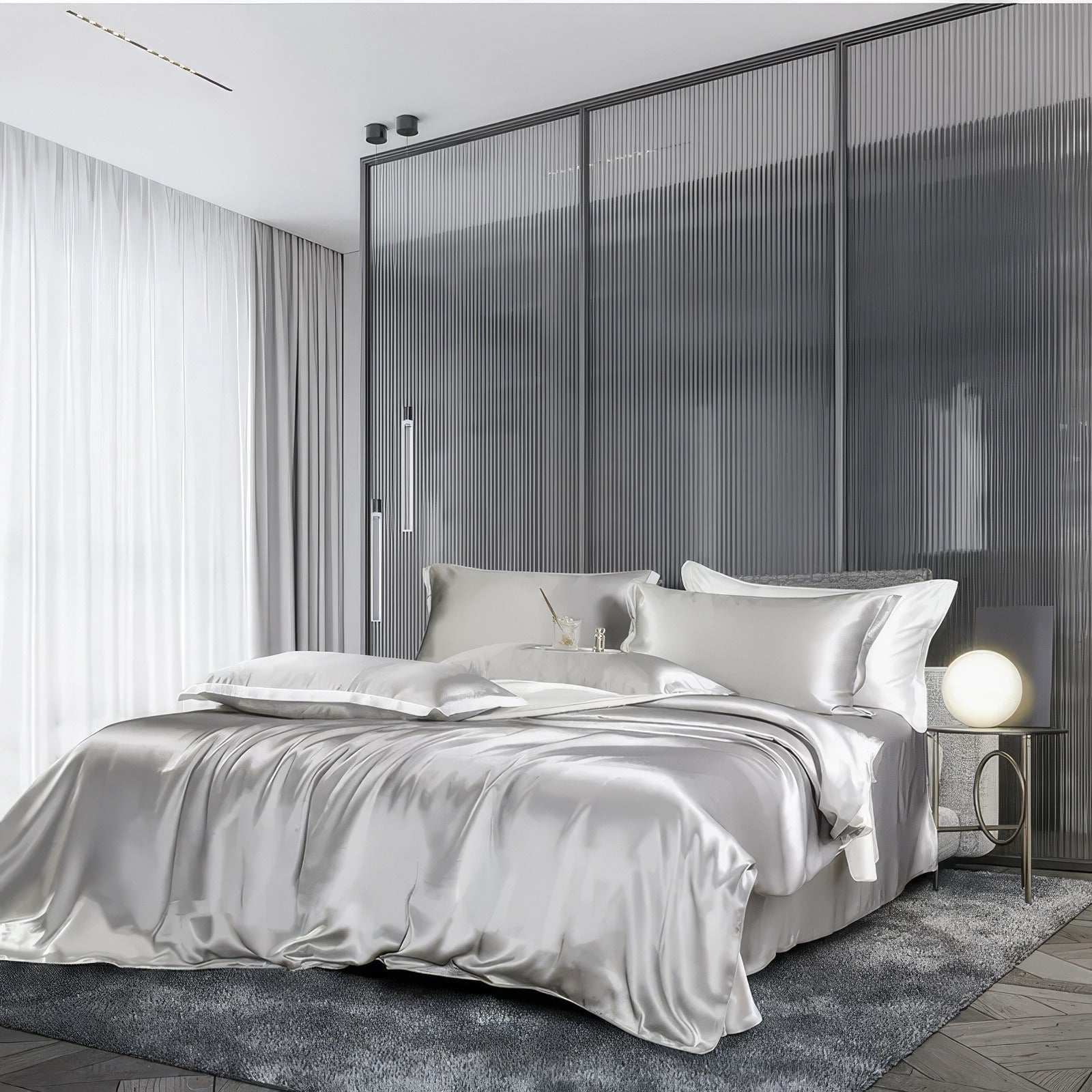 Grey Top Grade Silk Bedding Set