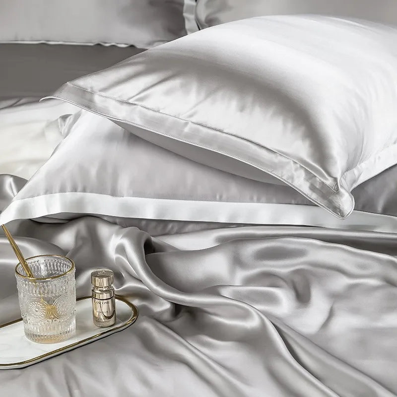 Grey Top Grade Silk Bedding Set