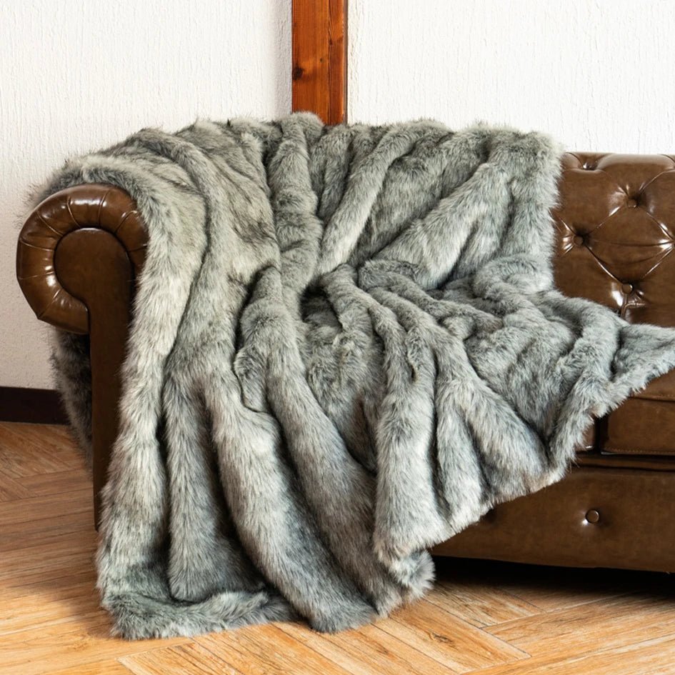 Grey Faux Fur Throw Blanket