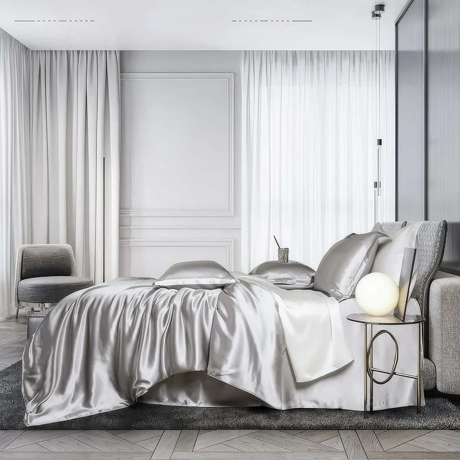Grey Top Grade Silk Bedding Set