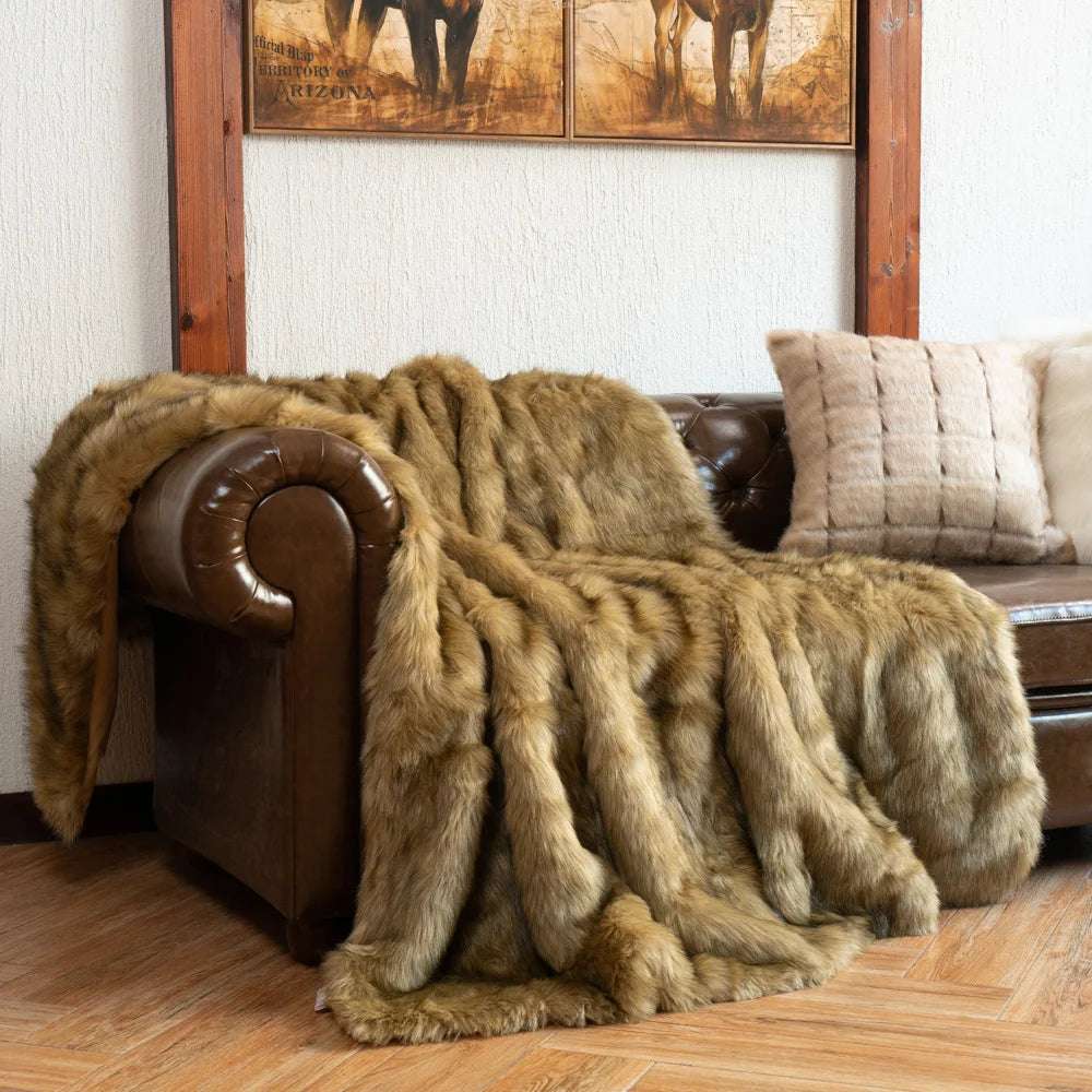 Ochre Faux Fur Throw Blanket
