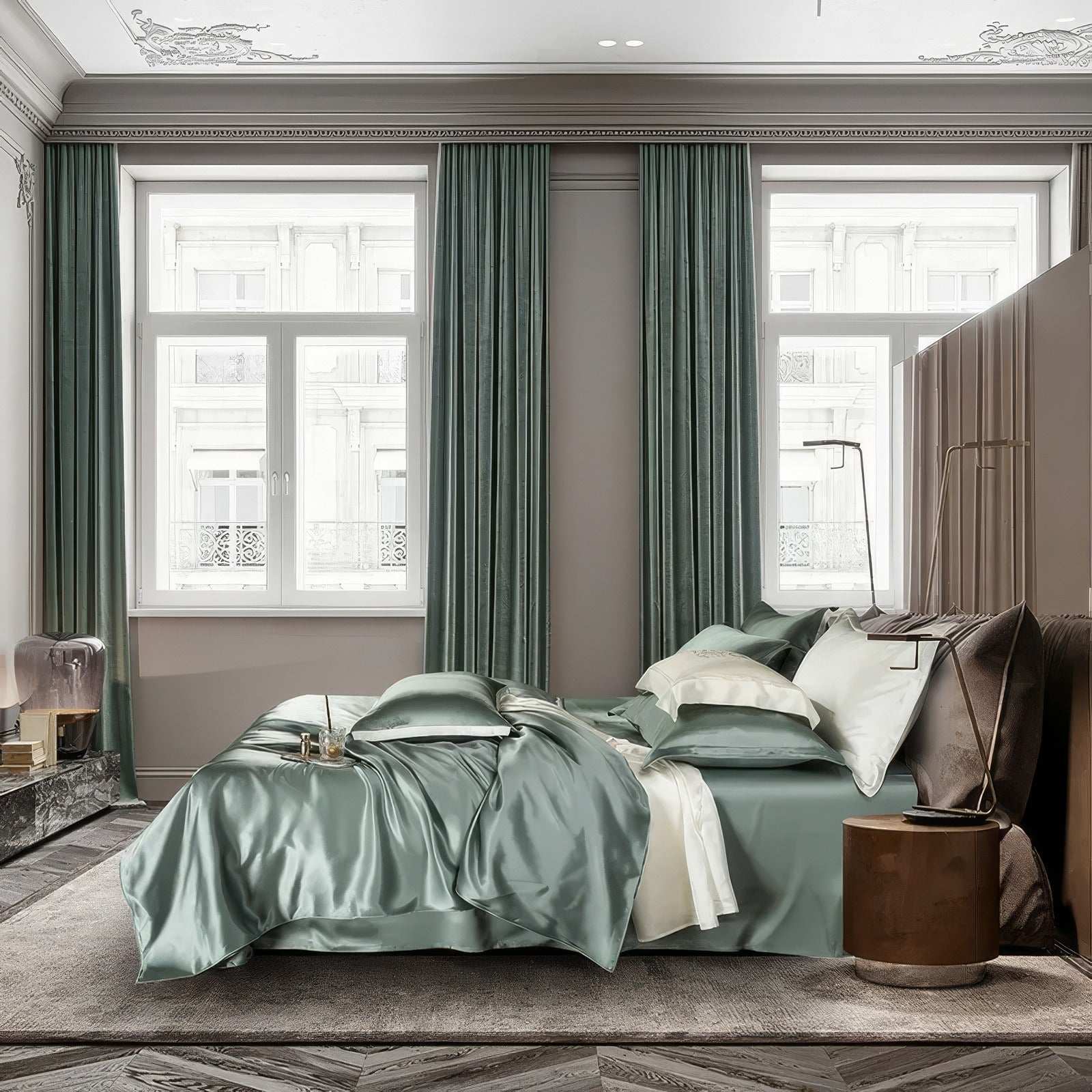 Green Top Grade Silk Bedding Set