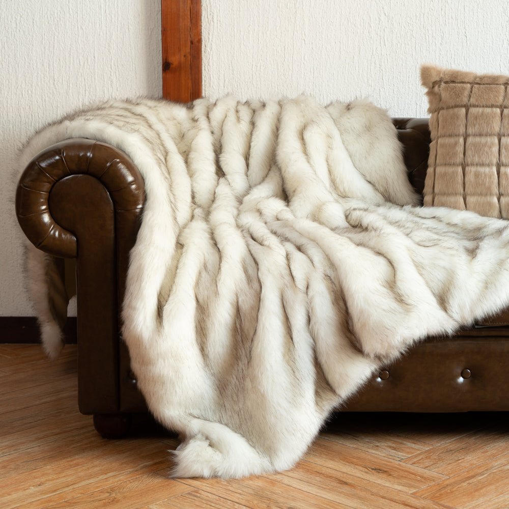 Cream Faux Fur Throw Blanket