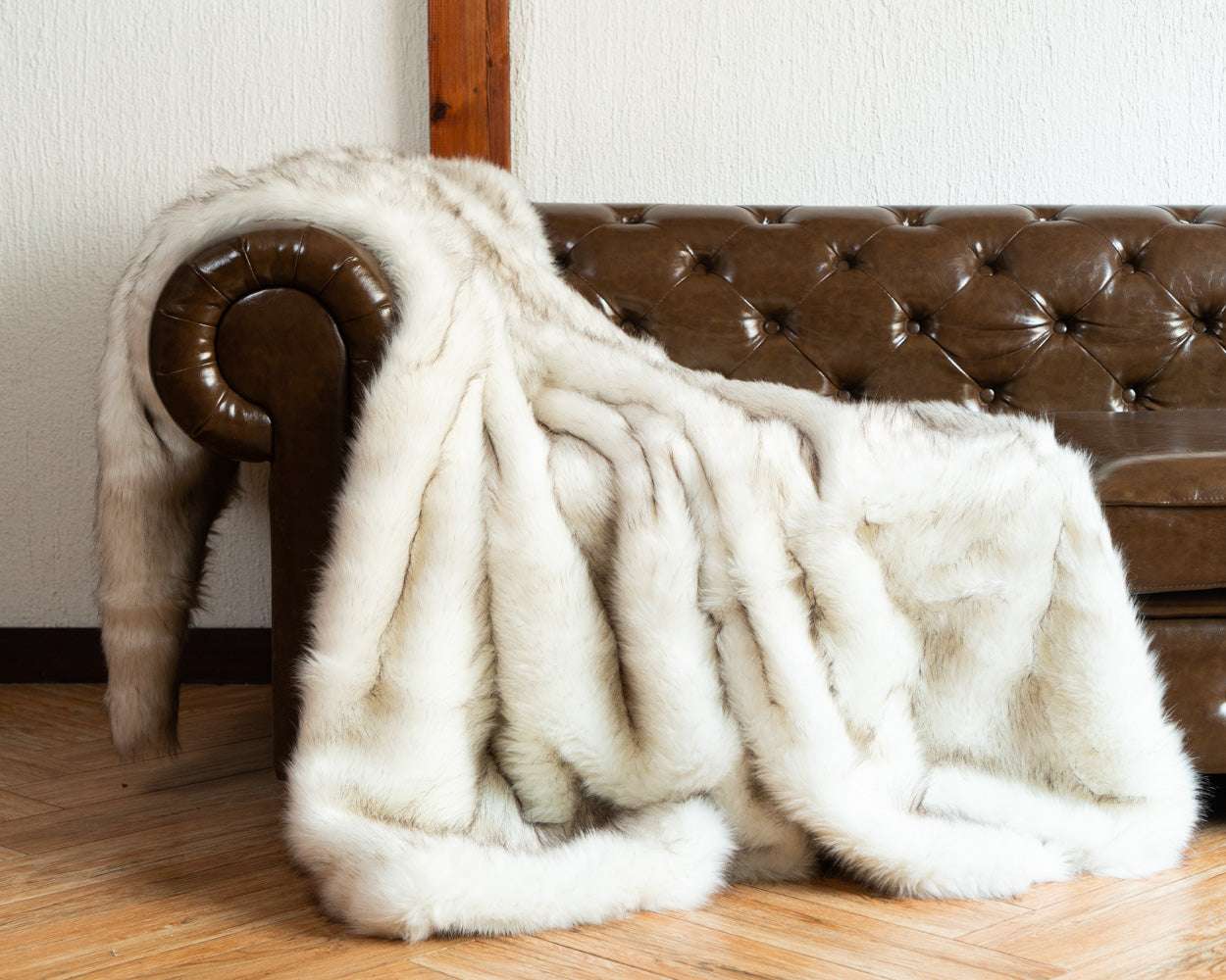 Cream Faux Fur Throw Blanket