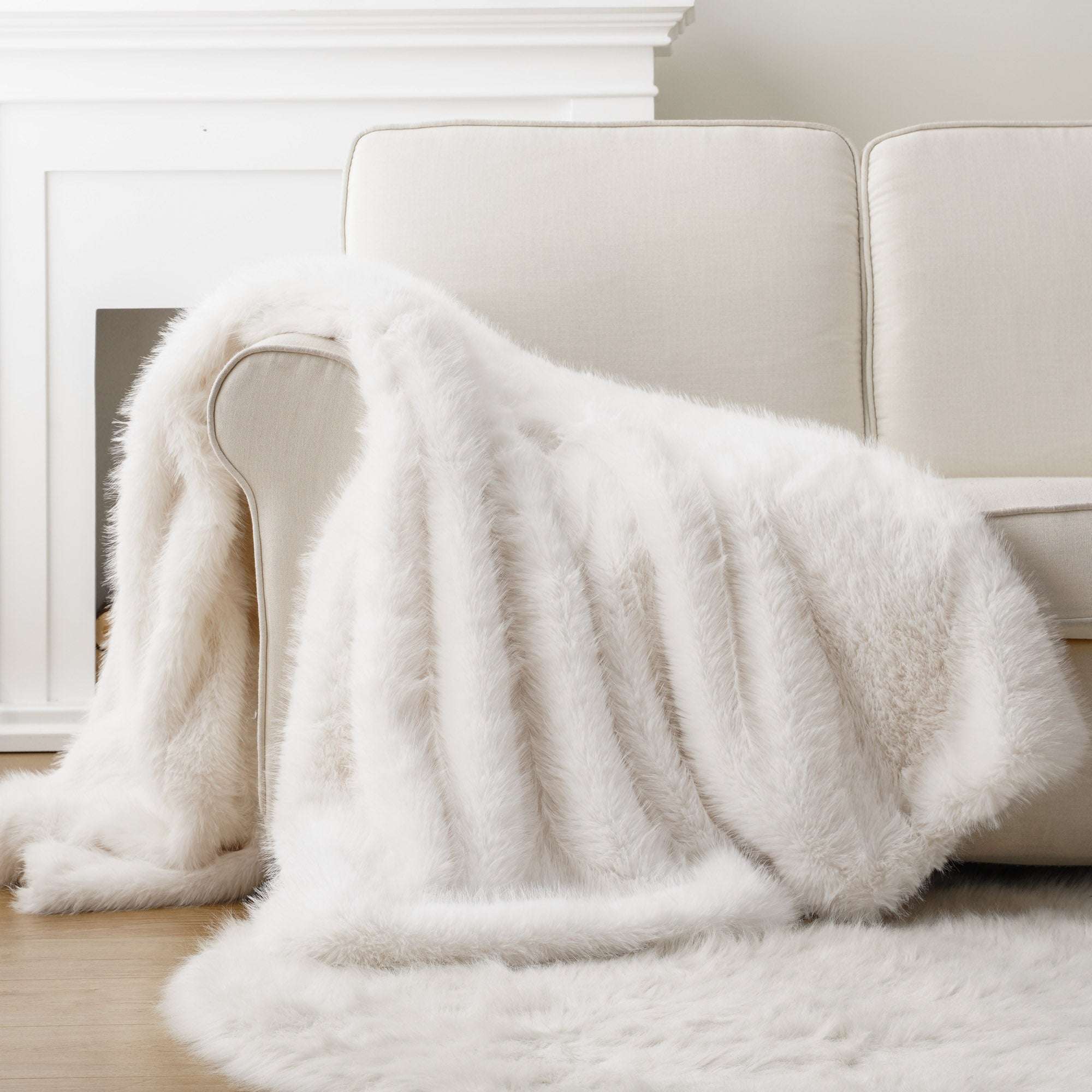 White Faux-Fur Throw Blanket