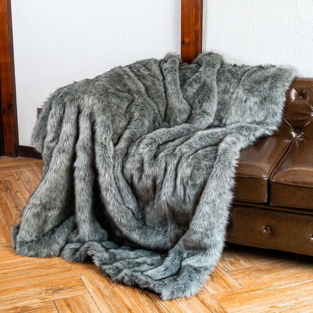 Grey Faux Fur Throw Blanket
