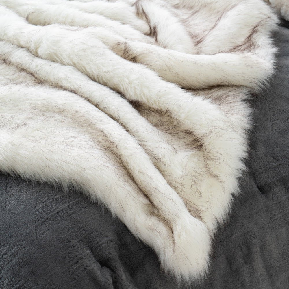 Cream Faux Fur Throw Blanket