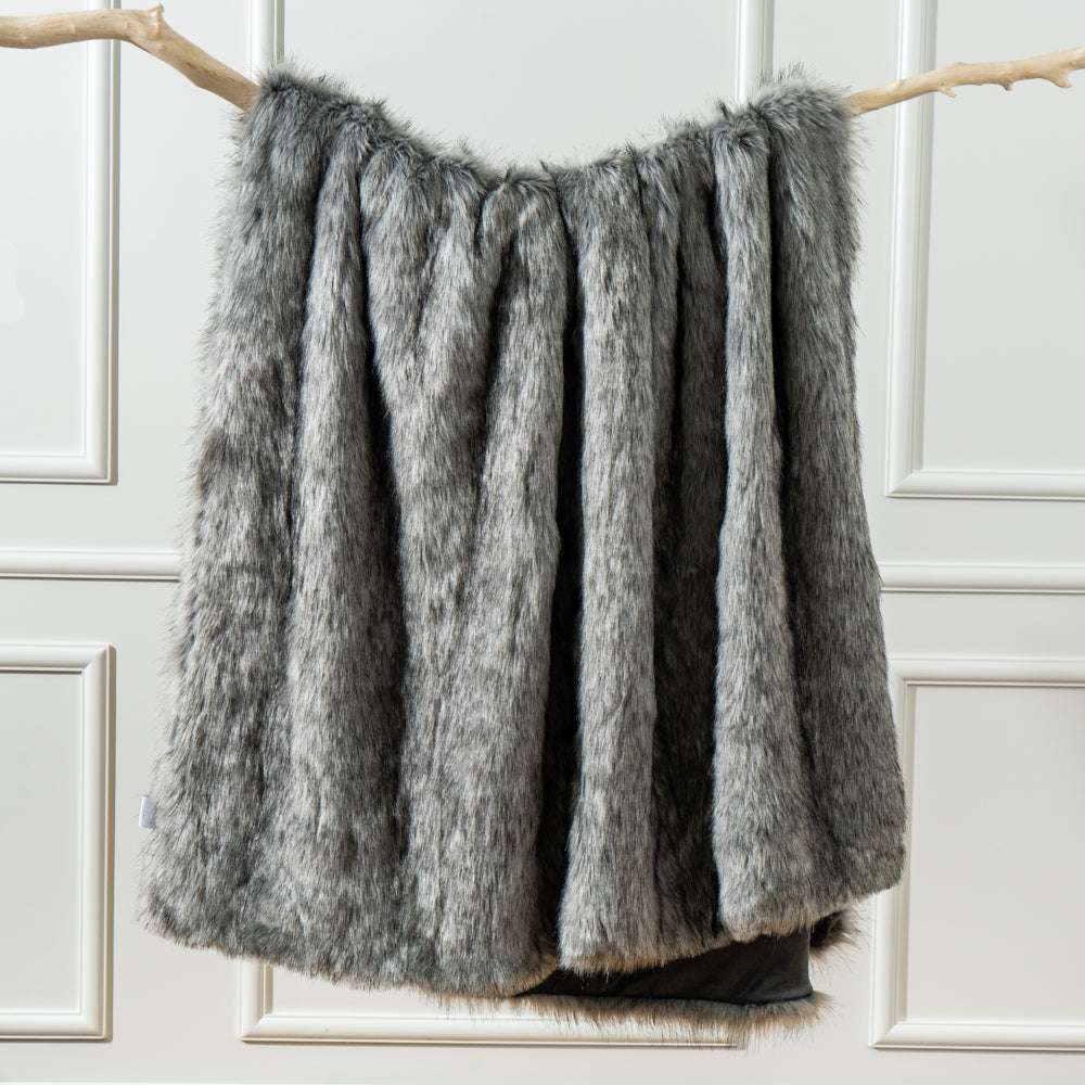 Grey Faux Fur Throw Blanket