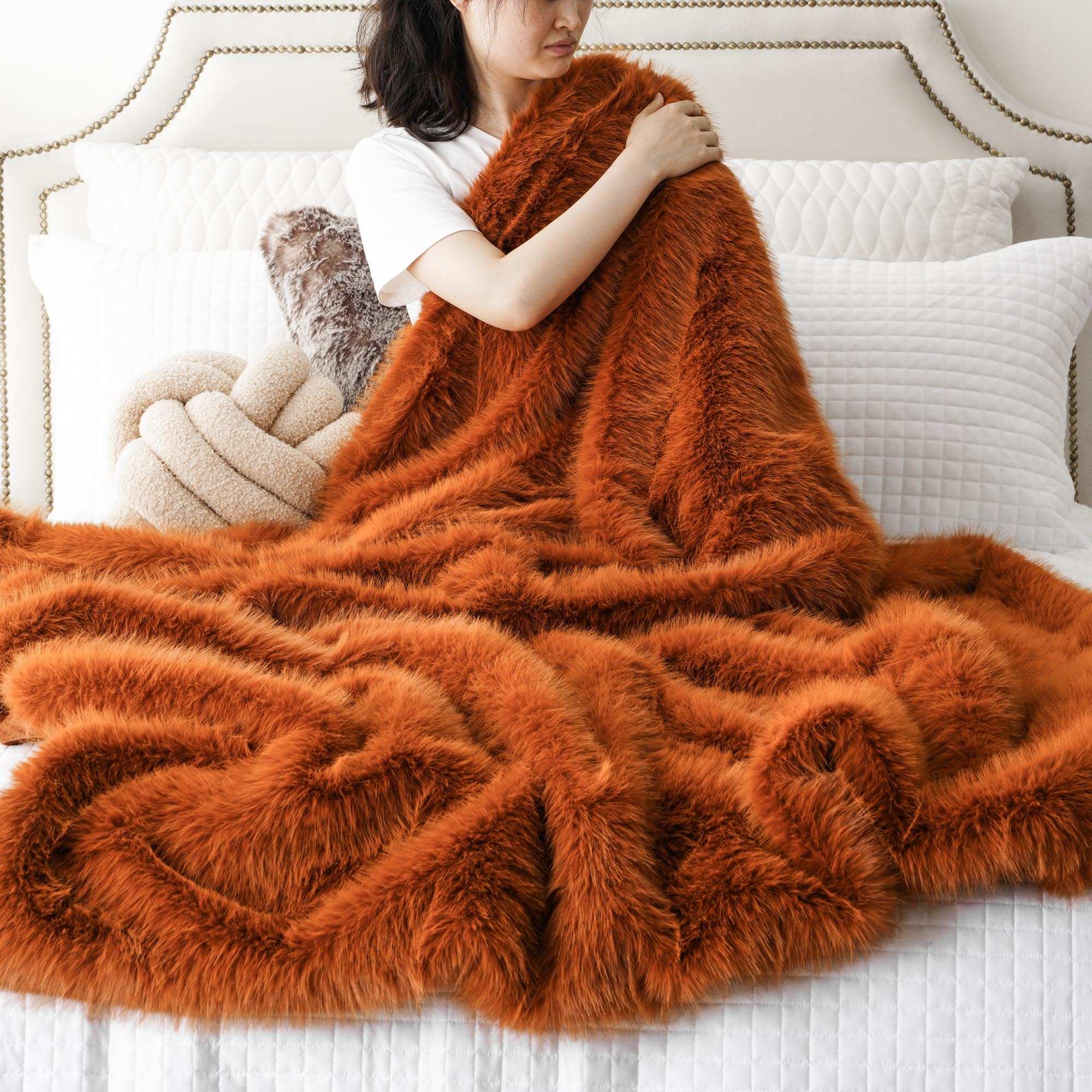Orange Faux-Fur Throw Blanket