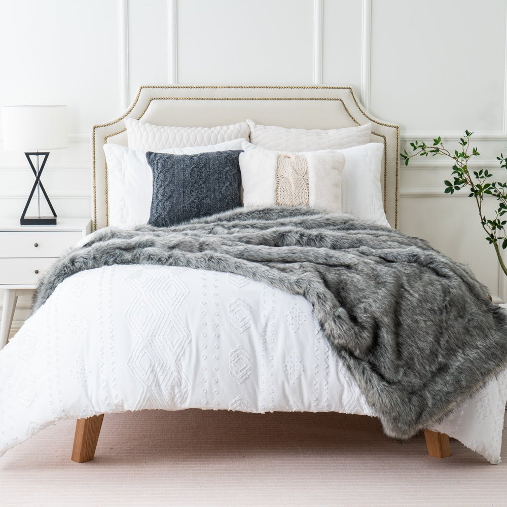 Grey Faux Fur Throw Blanket