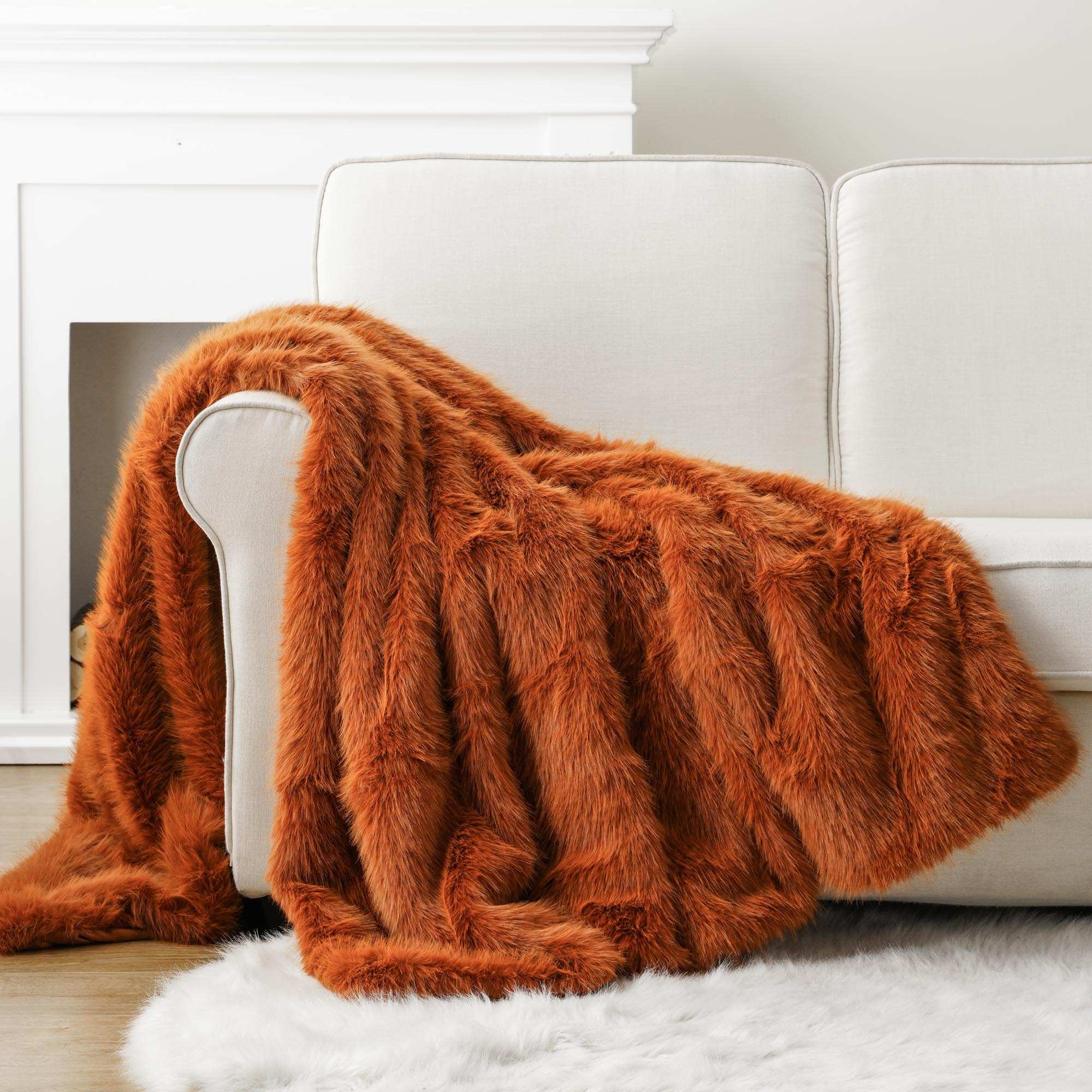 Orange Faux-Fur Throw Blanket