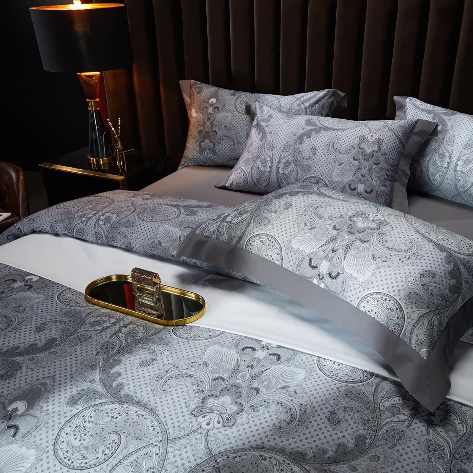 Silver Paisley Bedding Set