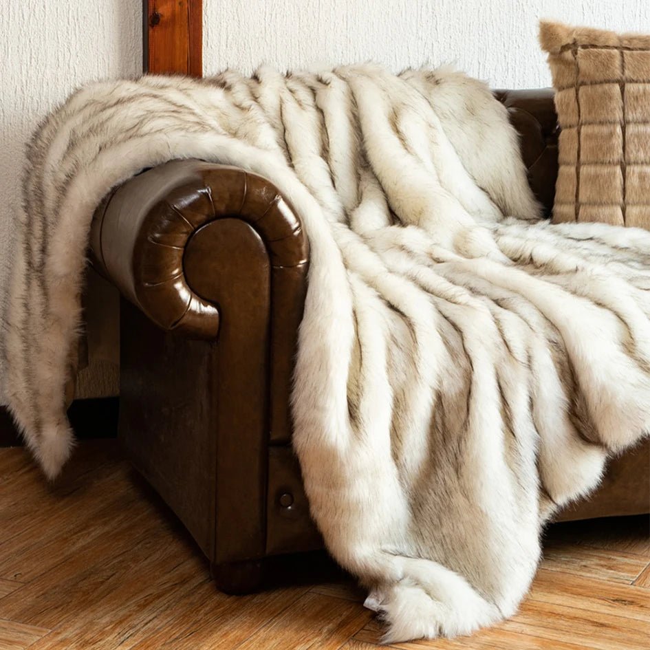 Cream Faux Fur Throw Blanket