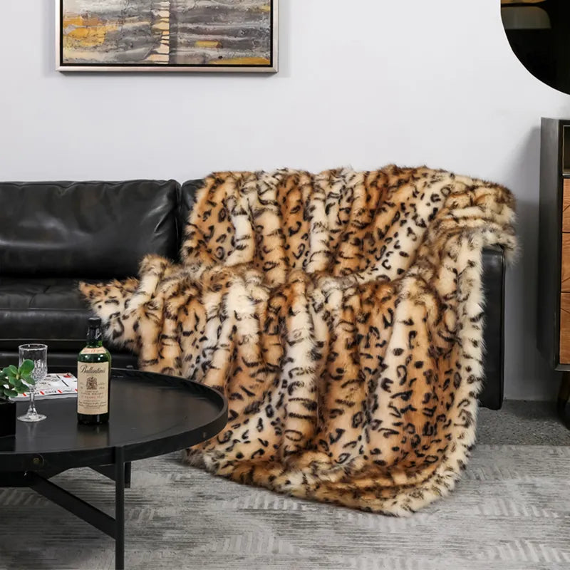 Leopard Faux Fur Throw Blanket