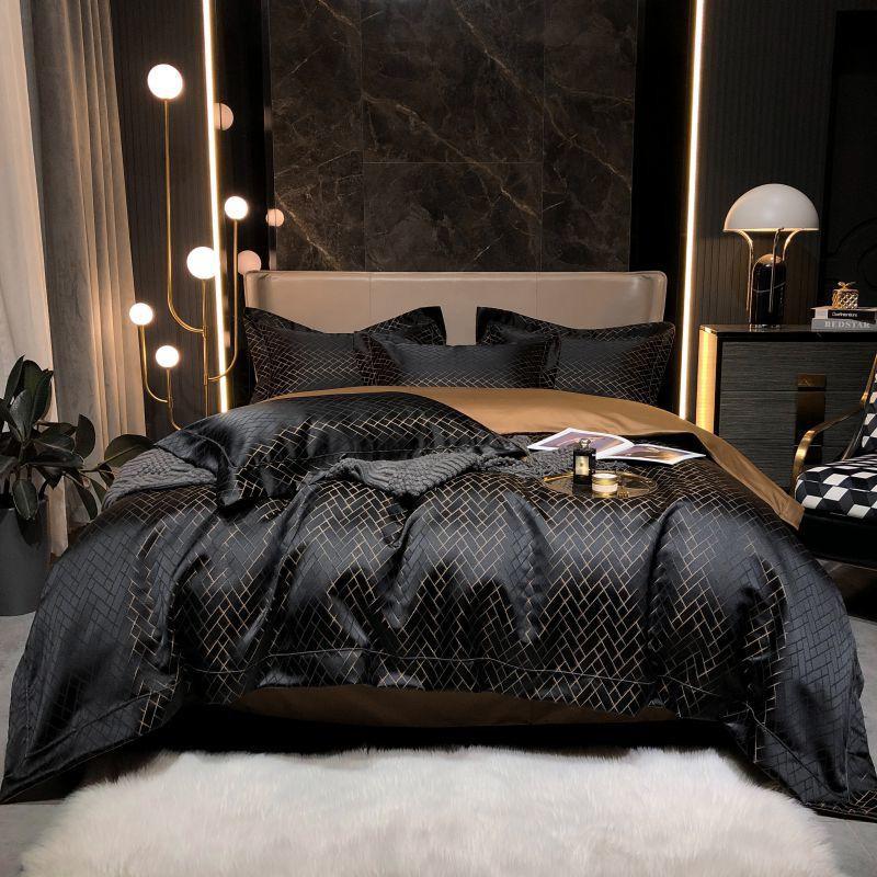 Jasmine Luxury Black Egyptian Cotton Jacquard Duvet Cover Set - Peak Luxy