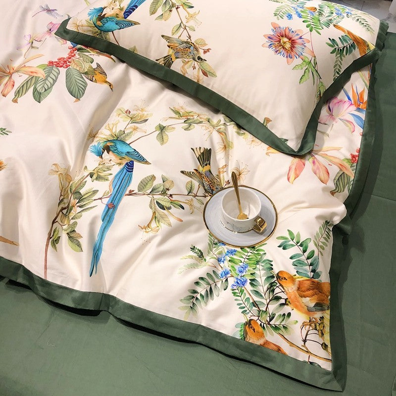 Masako Botanical Birds Print Duvet Covers - Peak Luxy